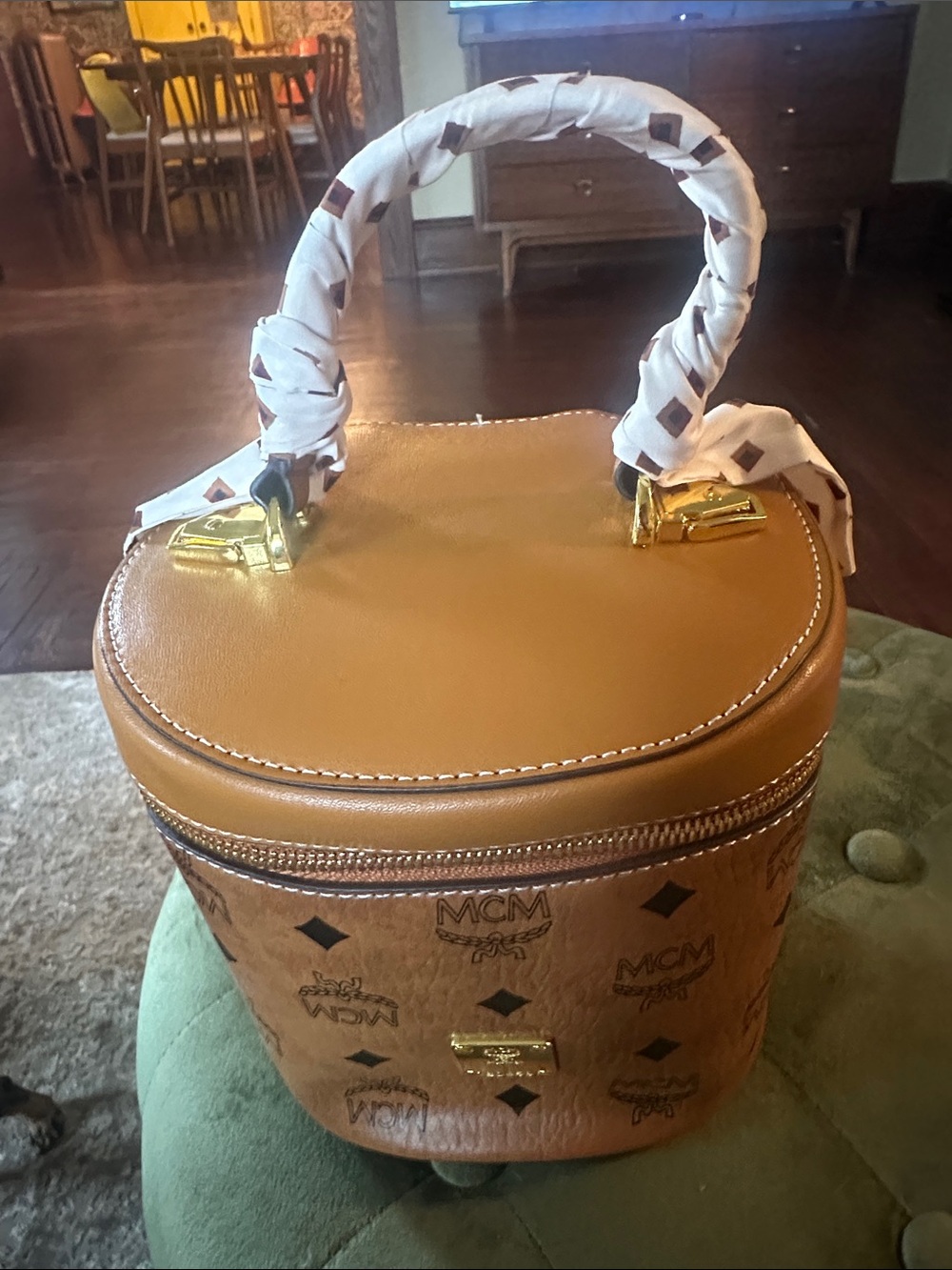 Cognac Visetos Monogram Mini Top-Handle Bag with Crossbody Strap